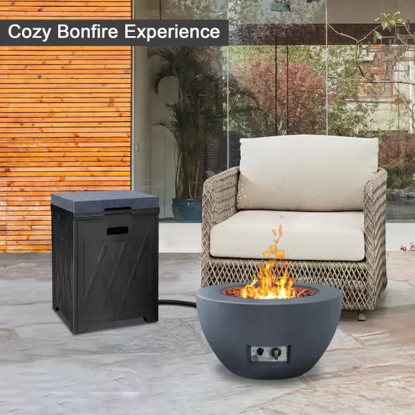 Kante 25 Inch Wide Round Texture Concrete and Metal Outdoor Eco-Friendly Smokeless 50,000 BTU Propane Gas Modern Fire Pit with Waterproof Cover,Biondo
