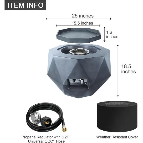 Kante 25 Inch Wide Round Texture Concrete and Metal Outdoor Eco-Friendly Smokeless 50,000 BTU Propane Gas Modern Fire Pit with Waterproof Cover,Biondo