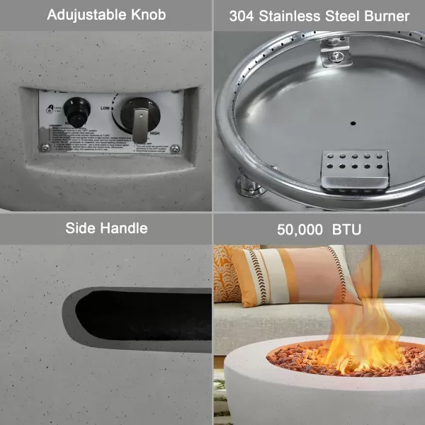 Kante 25 Inch Wide Round Texture Concrete and Metal Outdoor Eco-Friendly Smokeless 50,000 BTU Propane Gas Modern Fire Pit with Waterproof Cover,Biondo