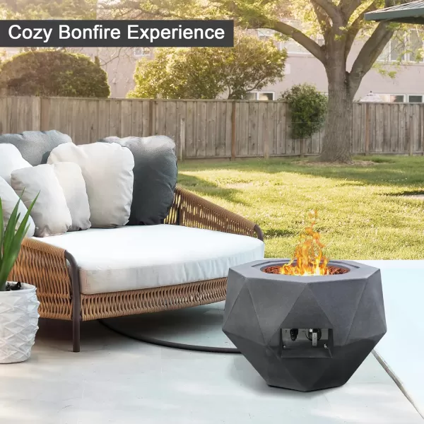 Kante 25 Inch Wide Round Texture Concrete and Metal Outdoor Eco-Friendly Smokeless 50,000 BTU Propane Gas Modern Fire Pit with Waterproof Cover,Biondo