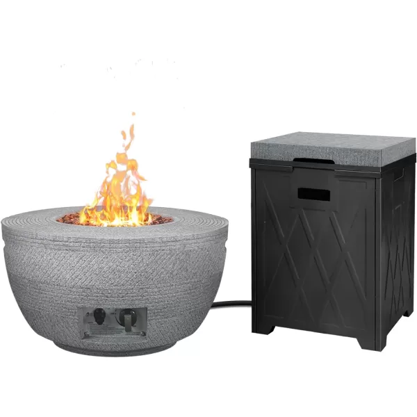 Kante 25 Inch Wide Round Texture Concrete and Metal Outdoor Eco-Friendly Smokeless 50,000 BTU Propane Gas Modern Fire Pit with Waterproof Cover,Biondo