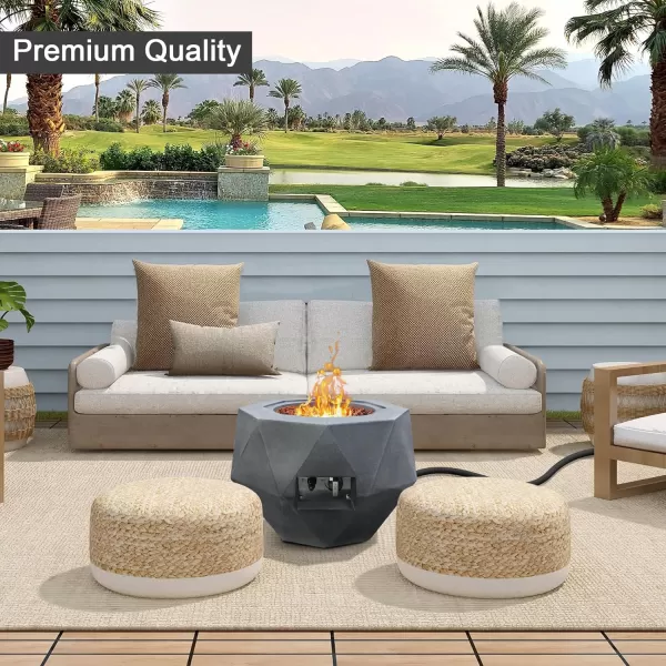 Kante 25 Inch Wide Round Texture Concrete and Metal Outdoor Eco-Friendly Smokeless 50,000 BTU Propane Gas Modern Fire Pit with Waterproof Cover,Biondo