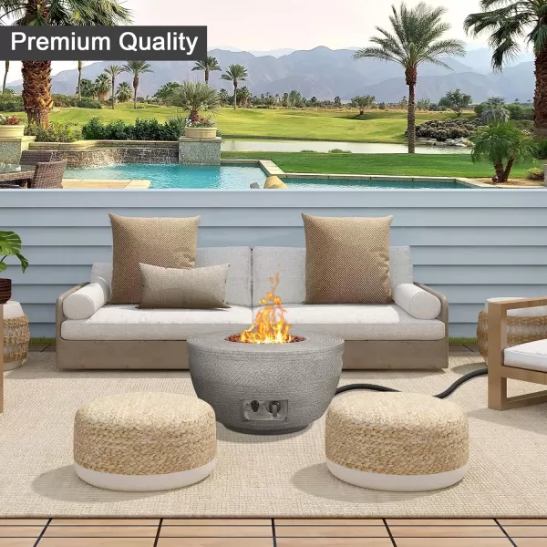 Kante 25 Inch Wide Round Texture Concrete and Metal Outdoor Eco-Friendly Smokeless 50,000 BTU Propane Gas Modern Fire Pit with Waterproof Cover,Biondo