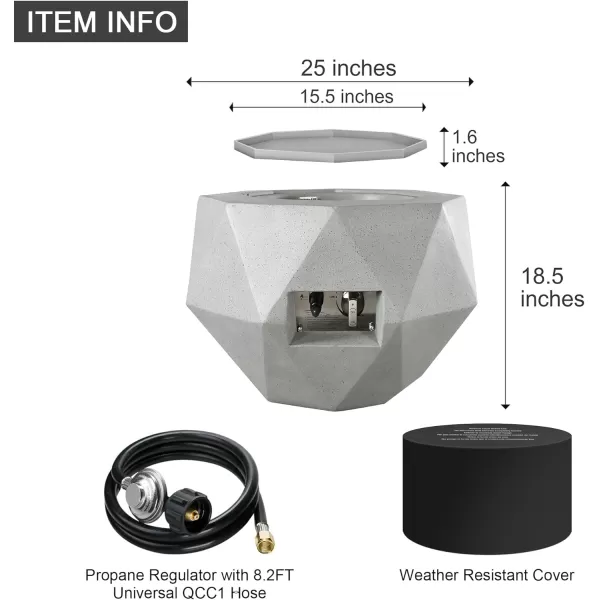 Kante 25 Inch Wide Round Texture Concrete and Metal Outdoor Eco-Friendly Smokeless 50,000 BTU Propane Gas Modern Fire Pit with Waterproof Cover,Biondo