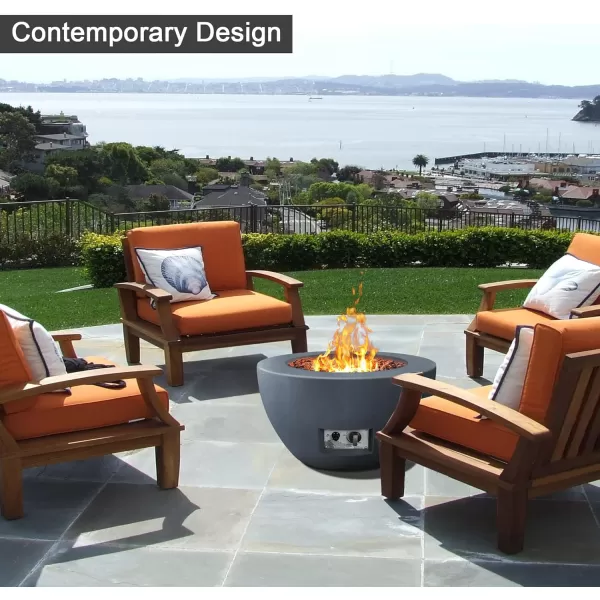 Kante 25 Inch Wide Round Texture Concrete and Metal Outdoor Eco-Friendly Smokeless 50,000 BTU Propane Gas Modern Fire Pit with Waterproof Cover,Biondo