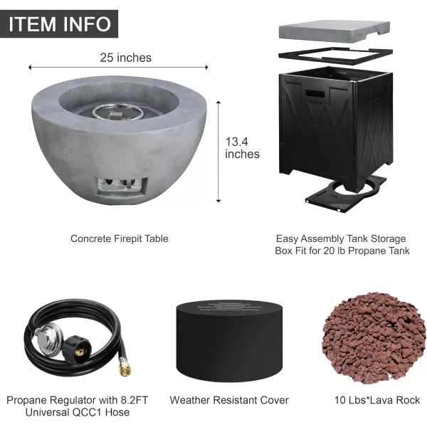 Kante 25 Inch Wide Round Texture Concrete and Metal Outdoor Eco-Friendly Smokeless 50,000 BTU Propane Gas Modern Fire Pit with Waterproof Cover,Biondo