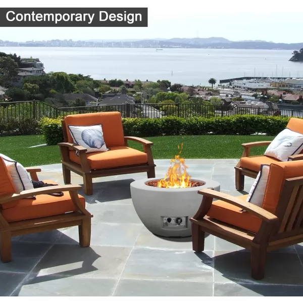 Kante 25 Inch Wide Round Texture Concrete and Metal Outdoor Eco-Friendly Smokeless 50,000 BTU Propane Gas Modern Fire Pit with Waterproof Cover,Biondo