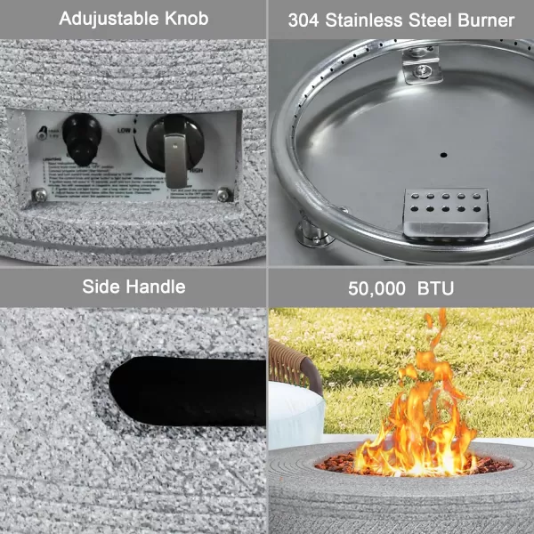 Kante 25 Inch Wide Round Texture Concrete and Metal Outdoor Eco-Friendly Smokeless 50,000 BTU Propane Gas Modern Fire Pit with Waterproof Cover,Biondo