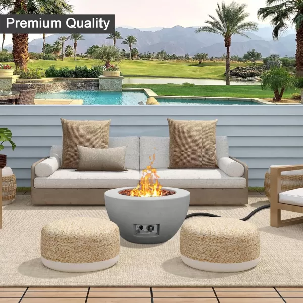 Kante 25 Inch Wide Round Texture Concrete and Metal Outdoor Eco-Friendly Smokeless 50,000 BTU Propane Gas Modern Fire Pit with Waterproof Cover,Biondo