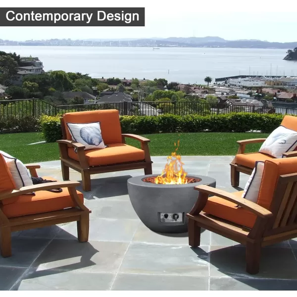Kante 25 Inch Wide Round Texture Concrete and Metal Outdoor Eco-Friendly Smokeless 50,000 BTU Propane Gas Modern Fire Pit with Waterproof Cover,Biondo