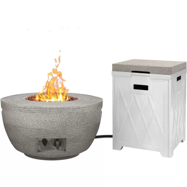 Kante 25 Inch Wide Round Texture Concrete and Metal Outdoor Eco-Friendly Smokeless 50,000 BTU Propane Gas Modern Fire Pit with Waterproof Cover,Biondo