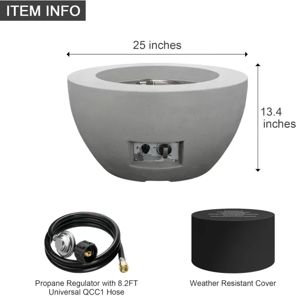 Kante 25 Inch Wide Round Texture Concrete and Metal Outdoor Eco-Friendly Smokeless 50,000 BTU Propane Gas Modern Fire Pit with Waterproof Cover,Biondo