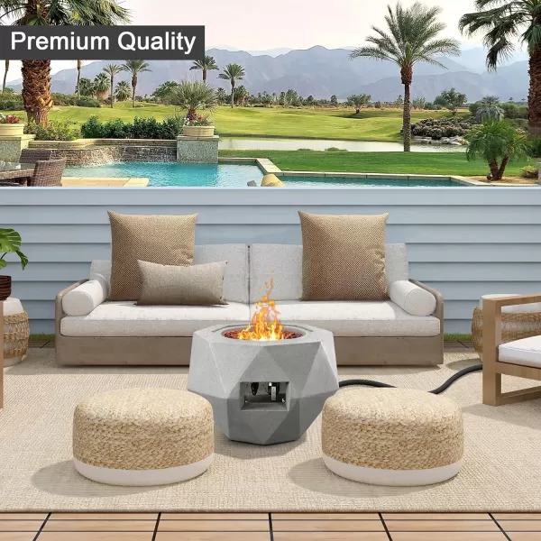 Kante 25 Inch Wide Round Texture Concrete and Metal Outdoor Eco-Friendly Smokeless 50,000 BTU Propane Gas Modern Fire Pit with Waterproof Cover,Biondo