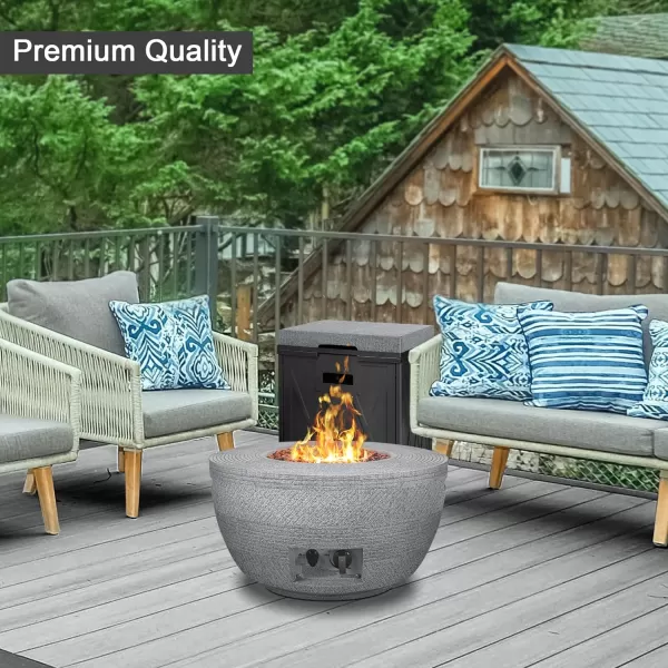 Kante 25 Inch Wide Round Texture Concrete and Metal Outdoor Eco-Friendly Smokeless 50,000 BTU Propane Gas Modern Fire Pit with Waterproof Cover,Biondo
