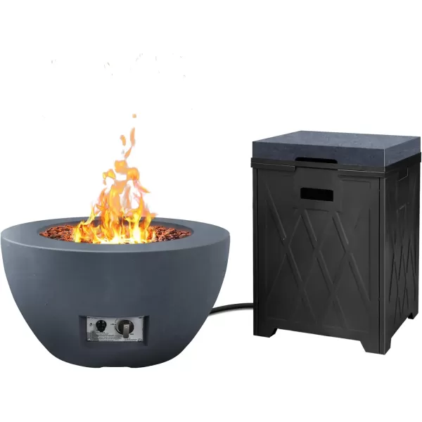 Kante 25 Inch Wide Round Texture Concrete and Metal Outdoor Eco-Friendly Smokeless 50,000 BTU Propane Gas Modern Fire Pit with Waterproof Cover,Biondo