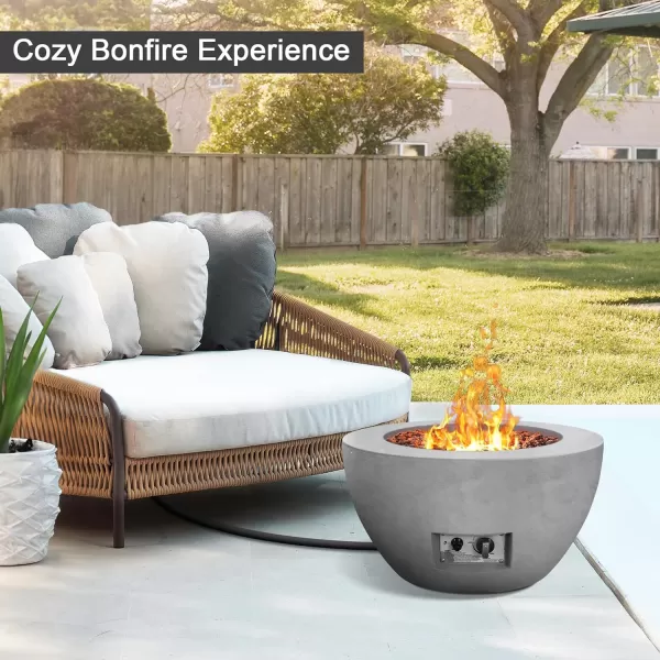 Kante 25 Inch Wide Round Texture Concrete and Metal Outdoor Eco-Friendly Smokeless 50,000 BTU Propane Gas Modern Fire Pit with Waterproof Cover,Biondo