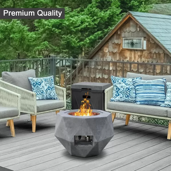 Kante 25 Inch Wide Round Texture Concrete and Metal Outdoor Eco-Friendly Smokeless 50,000 BTU Propane Gas Modern Fire Pit with Waterproof Cover,Biondo