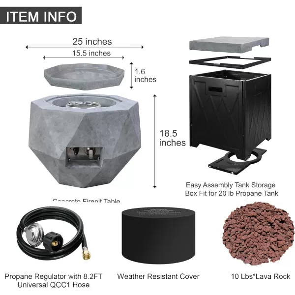 Kante 25 Inch Wide Round Texture Concrete and Metal Outdoor Eco-Friendly Smokeless 50,000 BTU Propane Gas Modern Fire Pit with Waterproof Cover,Biondo