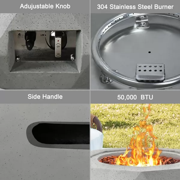 Kante 25 Inch Wide Round Texture Concrete and Metal Outdoor Eco-Friendly Smokeless 50,000 BTU Propane Gas Modern Fire Pit with Waterproof Cover,Biondo