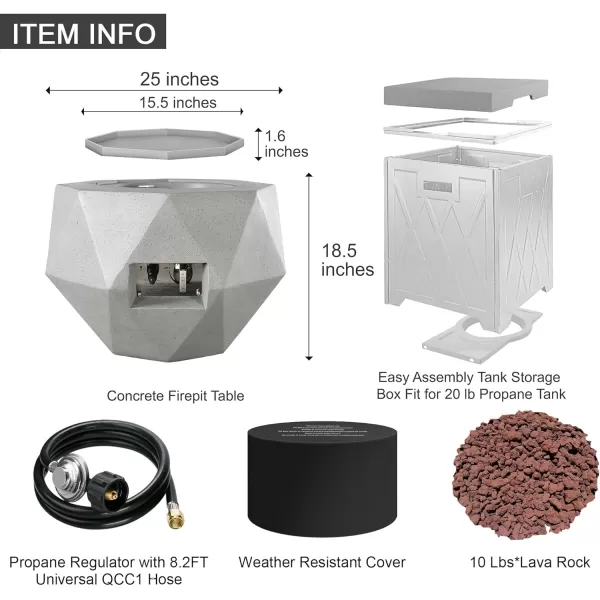 Kante 25 Inch Wide Round Texture Concrete and Metal Outdoor Eco-Friendly Smokeless 50,000 BTU Propane Gas Modern Fire Pit with Waterproof Cover,Biondo