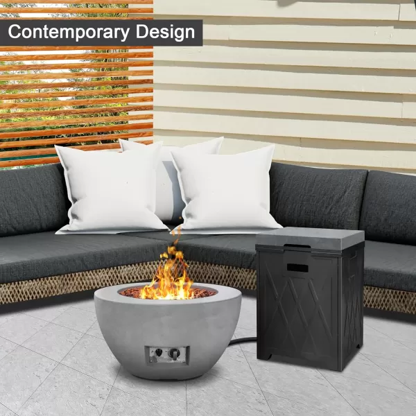 Kante 25 Inch Wide Round Texture Concrete and Metal Outdoor Eco-Friendly Smokeless 50,000 BTU Propane Gas Modern Fire Pit with Waterproof Cover,Biondo