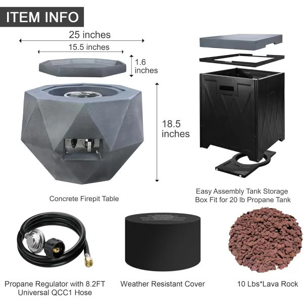 Kante 25 Inch Wide Round Texture Concrete and Metal Outdoor Eco-Friendly Smokeless 50,000 BTU Propane Gas Modern Fire Pit with Waterproof Cover,Biondo