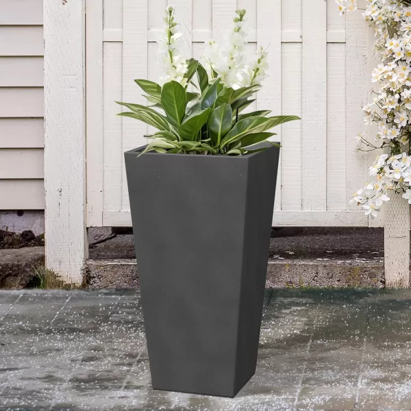 Kante 28" H Concrete Tall Tapered Planter, Large Outdoor Indoor Garden Plant Pot with Drainage Hole and Rubber Plug Home and Patio, Black Finish