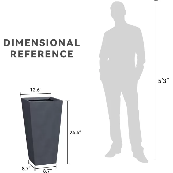 Kante 28" H Concrete Tall Tapered Planter, Large Outdoor Indoor Garden Plant Pot with Drainage Hole and Rubber Plug Home and Patio, Black Finish