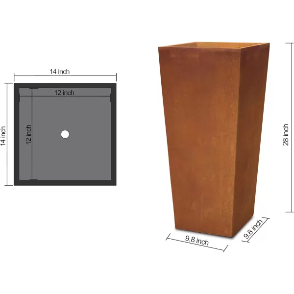 Kante 28" H Concrete Tall Tapered Planter, Large Outdoor Indoor Garden Plant Pot with Drainage Hole and Rubber Plug Home and Patio, Black Finish