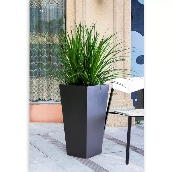 Kante 28" H Concrete Tall Tapered Planter, Large Outdoor Indoor Garden Plant Pot with Drainage Hole and Rubber Plug Home and Patio, Black Finish