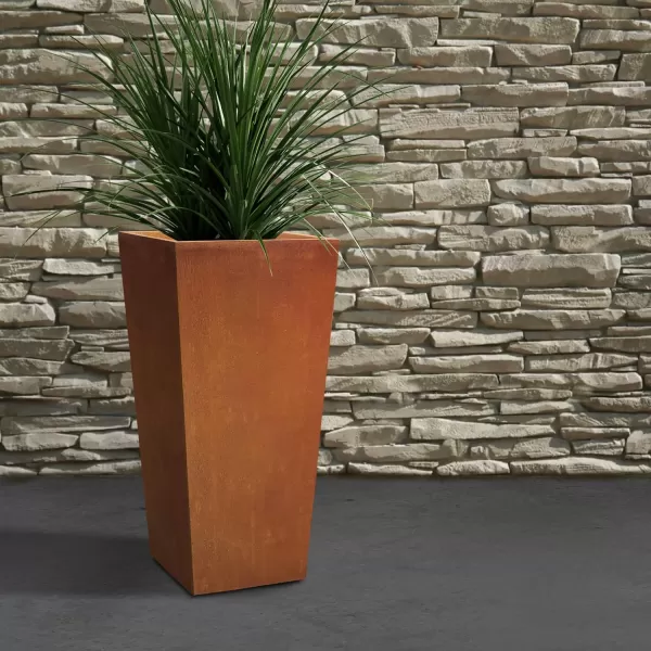 Kante 28" H Concrete Tall Tapered Planter, Large Outdoor Indoor Garden Plant Pot with Drainage Hole and Rubber Plug Home and Patio, Black Finish