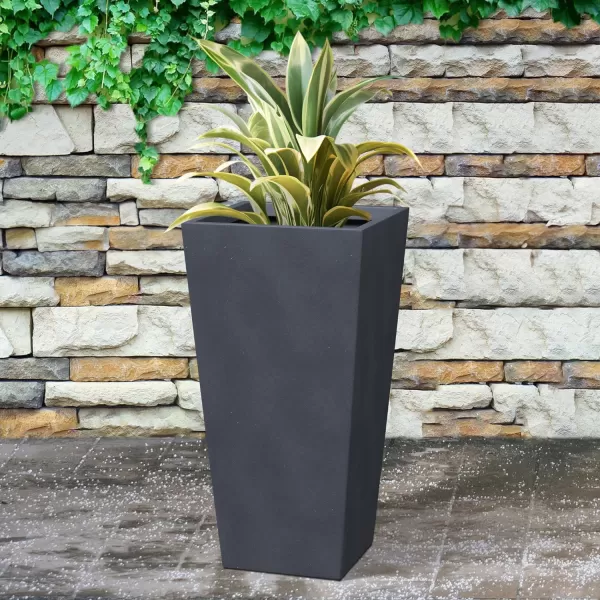 Kante 28" H Concrete Tall Tapered Planter, Large Outdoor Indoor Garden Plant Pot with Drainage Hole and Rubber Plug Home and Patio, Black Finish
