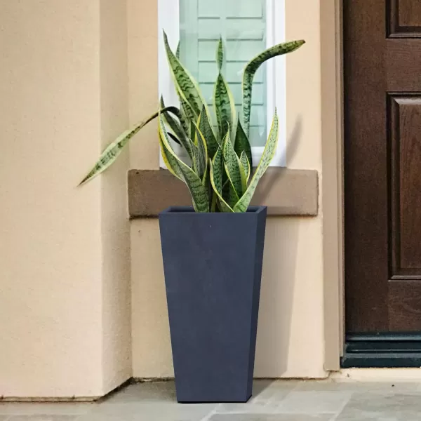 Kante 28" H Concrete Tall Tapered Planter, Large Outdoor Indoor Garden Plant Pot with Drainage Hole and Rubber Plug Home and Patio, Black Finish