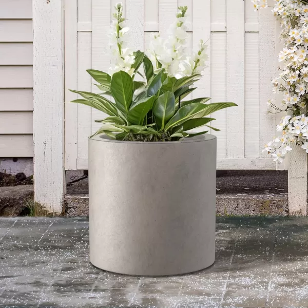 Kante 9.8" Dia Round Concrete Planter, Modern Style Large Cylindrical Plant Pot with Drainage Hole and Rubber Plug for Indoor Outdoor Patio, Pure White