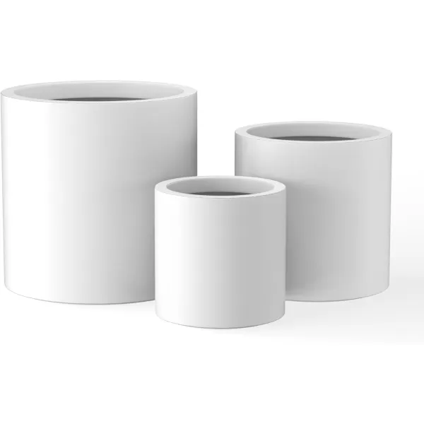 Kante 9.8" Dia Round Concrete Planter, Modern Style Large Cylindrical Plant Pot with Drainage Hole and Rubber Plug for Indoor Outdoor Patio, Pure White