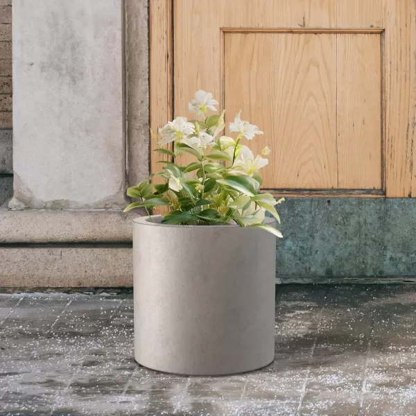 Kante 9.8" Dia Round Concrete Planter, Modern Style Large Cylindrical Plant Pot with Drainage Hole and Rubber Plug for Indoor Outdoor Patio, Pure White