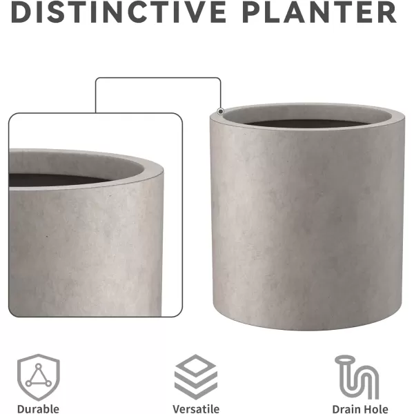 Kante 9.8" Dia Round Concrete Planter, Modern Style Large Cylindrical Plant Pot with Drainage Hole and Rubber Plug for Indoor Outdoor Patio, Pure White