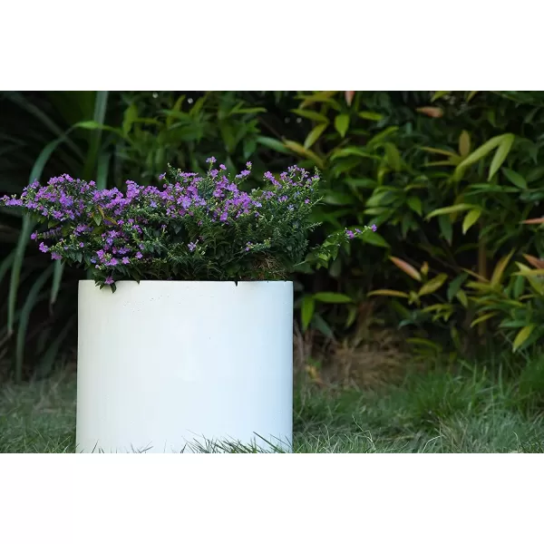 Kante 9.8" Dia Round Concrete Planter, Modern Style Large Cylindrical Plant Pot with Drainage Hole and Rubber Plug for Indoor Outdoor Patio, Pure White