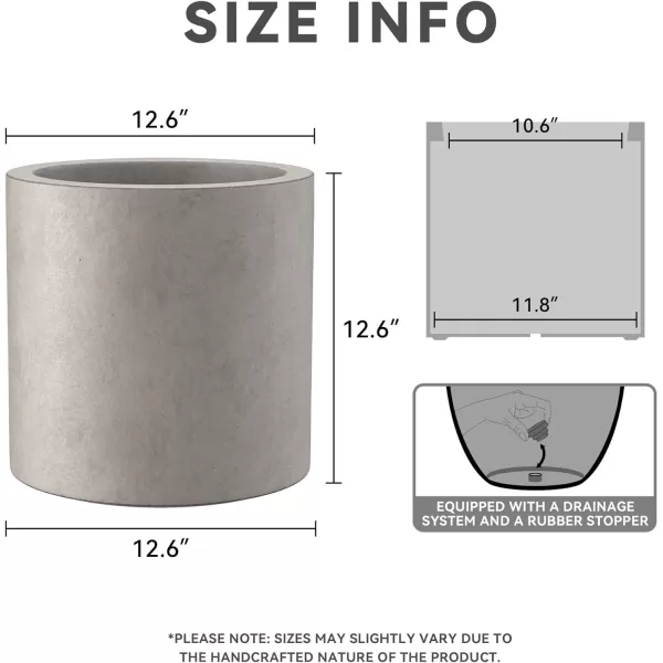 Kante 9.8" Dia Round Concrete Planter, Modern Style Large Cylindrical Plant Pot with Drainage Hole and Rubber Plug for Indoor Outdoor Patio, Pure White