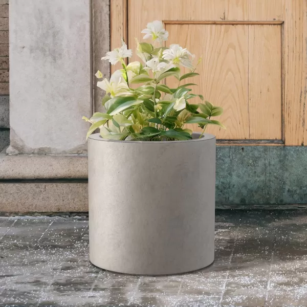 Kante 9.8" Dia Round Concrete Planter, Modern Style Large Cylindrical Plant Pot with Drainage Hole and Rubber Plug for Indoor Outdoor Patio, Pure White