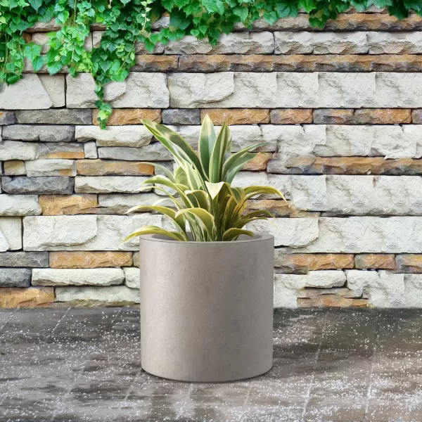 Kante 9.8" Dia Round Concrete Planter, Modern Style Large Cylindrical Plant Pot with Drainage Hole and Rubber Plug for Indoor Outdoor Patio, Pure White