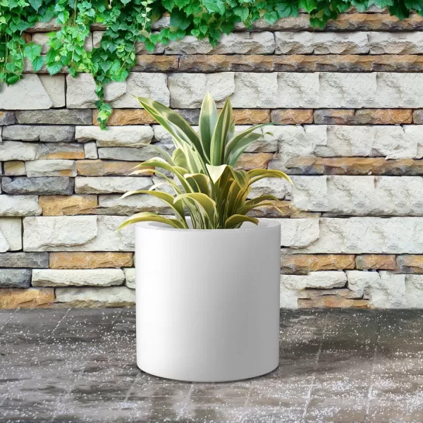 Kante 9.8" Dia Round Concrete Planter, Modern Style Large Cylindrical Plant Pot with Drainage Hole and Rubber Plug for Indoor Outdoor Patio, Pure White