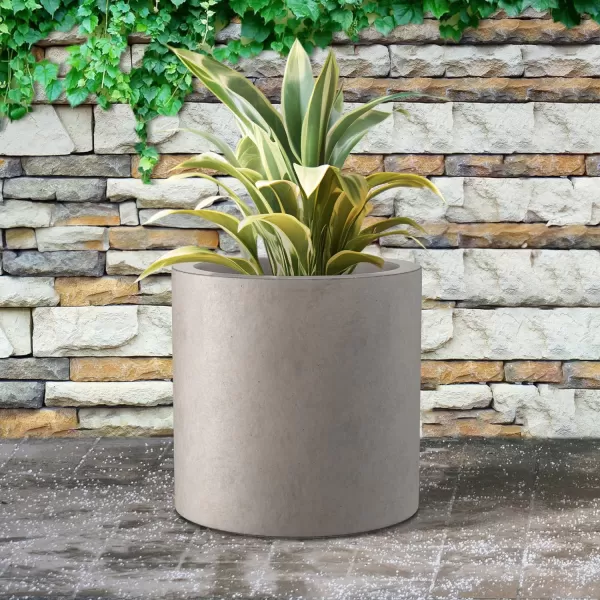 Kante 9.8" Dia Round Concrete Planter, Modern Style Large Cylindrical Plant Pot with Drainage Hole and Rubber Plug for Indoor Outdoor Patio, Pure White