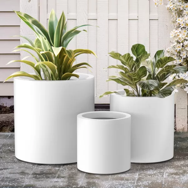 Kante 9.8" Dia Round Concrete Planter, Modern Style Large Cylindrical Plant Pot with Drainage Hole and Rubber Plug for Indoor Outdoor Patio, Pure White