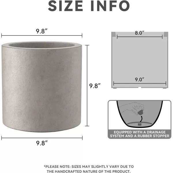 Kante 9.8" Dia Round Concrete Planter, Modern Style Large Cylindrical Plant Pot with Drainage Hole and Rubber Plug for Indoor Outdoor Patio, Pure White