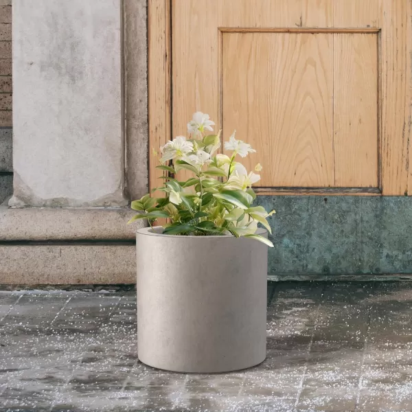 Kante 9.8" Dia Round Concrete Planter, Modern Style Large Cylindrical Plant Pot with Drainage Hole and Rubber Plug for Indoor Outdoor Patio, Pure White