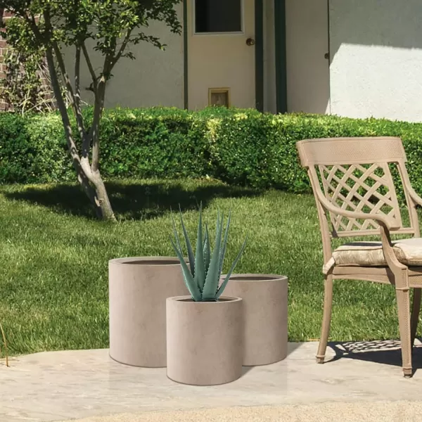 Kante 9.8" Dia Round Concrete Planter, Modern Style Large Cylindrical Plant Pot with Drainage Hole and Rubber Plug for Indoor Outdoor Patio, Pure White
