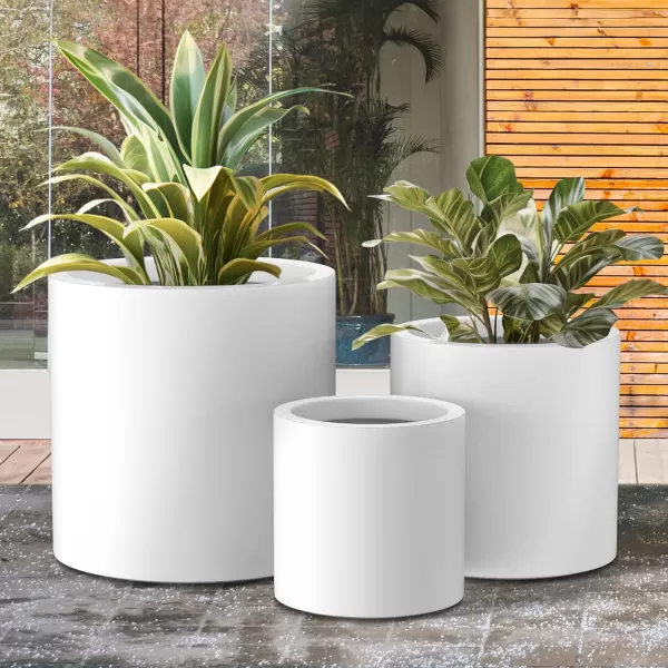Kante 9.8" Dia Round Concrete Planter, Modern Style Large Cylindrical Plant Pot with Drainage Hole and Rubber Plug for Indoor Outdoor Patio, Pure White