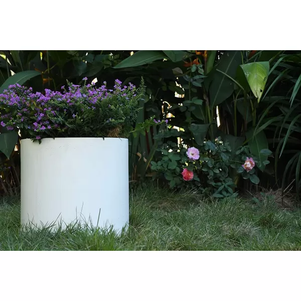 Kante 9.8" Dia Round Concrete Planter, Modern Style Large Cylindrical Plant Pot with Drainage Hole and Rubber Plug for Indoor Outdoor Patio, Pure White