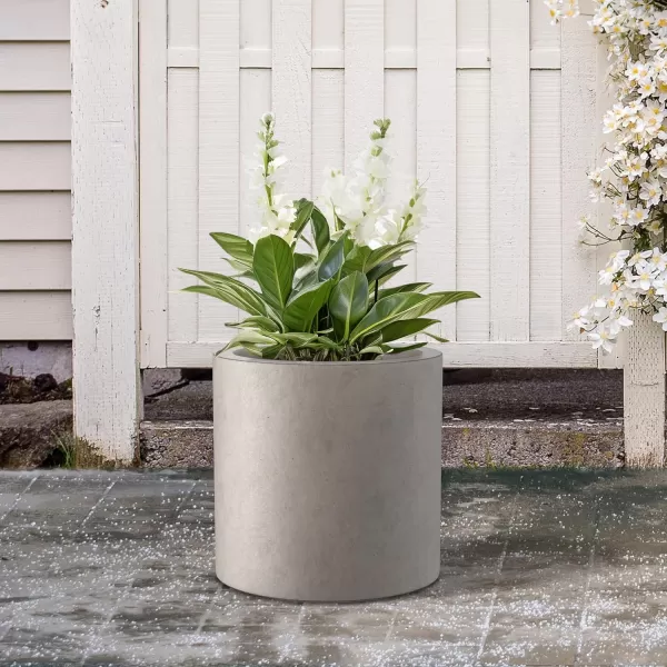 Kante 9.8" Dia Round Concrete Planter, Modern Style Large Cylindrical Plant Pot with Drainage Hole and Rubber Plug for Indoor Outdoor Patio, Pure White